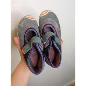 PLAE 11c Kids' Emme Mary Jane Sneakers Blue Shimmer Suede Pink Strap Stitching